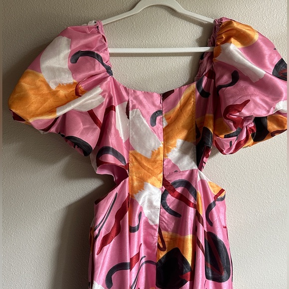 Anthropologie Aureta Studio Printed Puff-Sleeve Cutout Dress size L - Picture 7 of 7